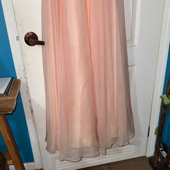 Sparkling Peach Gown with Embellished Bodice - Picture 2 of 6